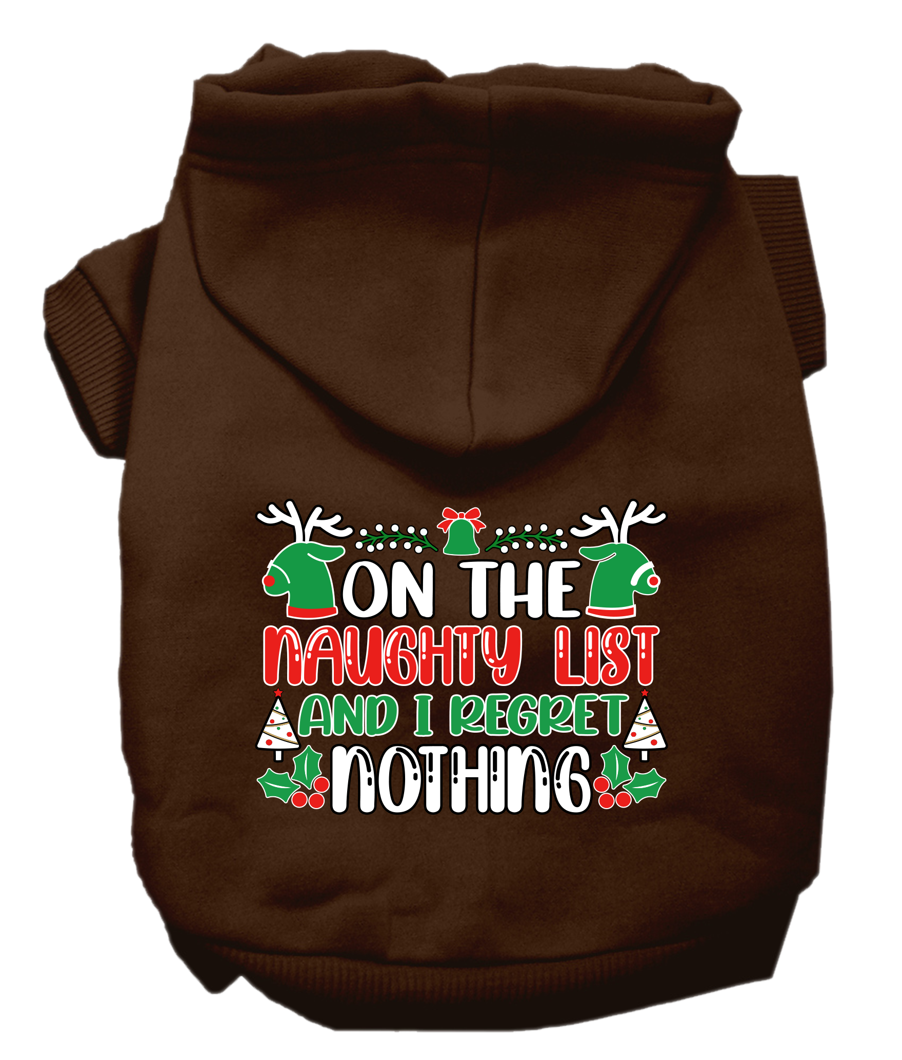 I Regret Nothing Screen Print Dog Hoodie Brown Size XS